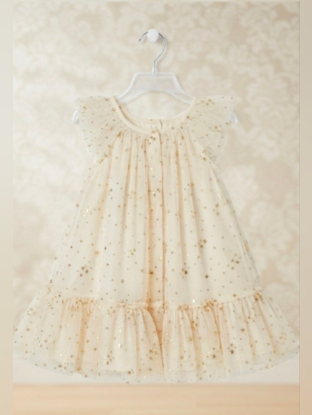 Baby Bgosh Gold Star Tulle Ruffle Dress - Size 12M EUC